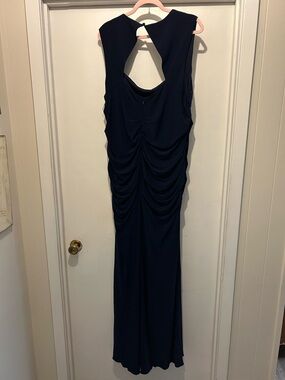 R&M Richards Navy Sleeveless Ruched Back Maxi Dress